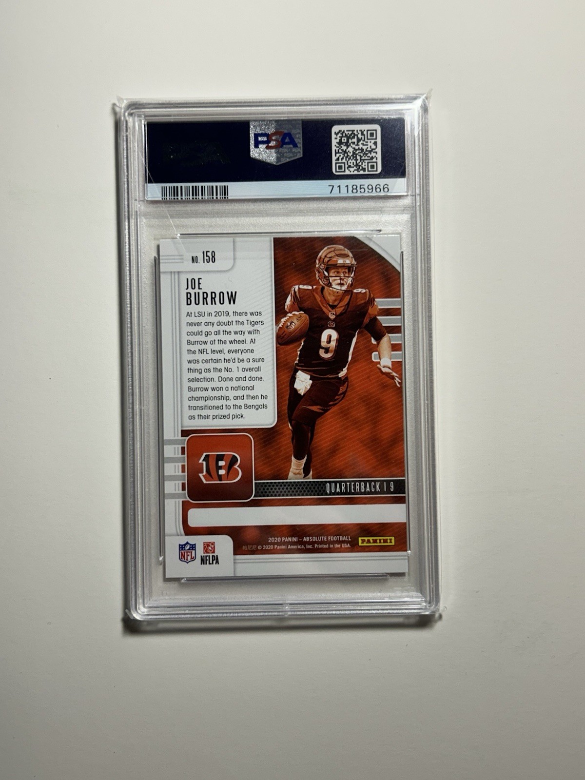2020 Panini Absolute Joe Burrow RC #158 PSA 9 BENGALS view 2