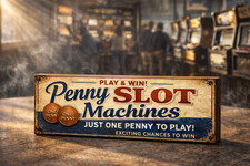 Penny Slot Machine sign vintage antique style 28cm old Arcade Machines wooden