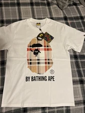 A Bathing Ape Men's White T-Shirt Blue Camo Logo, Size Small