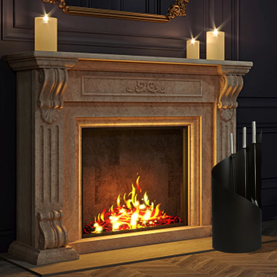 Kaminbesteck Modern 4 teilige Kamingarnitur Schwarz, 56x22x22 cm - Bild 4 von 4