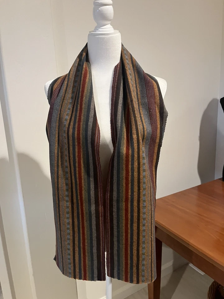 Pendleton Wool Remnant , 8” X  62” Scarf Length, Brown, Blue, Unfinished Sides - Image 2 of 4