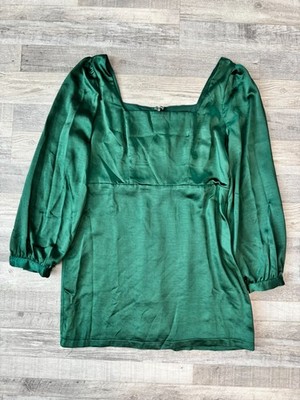 Lulus Got The Love Emerald Green Satin Square Neck Mini Dress Size Large I4