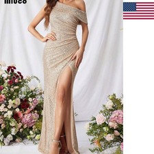 Elegant sequined off shoulder high slit dress suitable for parties