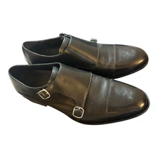 Cole Haan Grand OS Double Monk Strap Shoes 10.5 11  Black Leather Buckles C12850