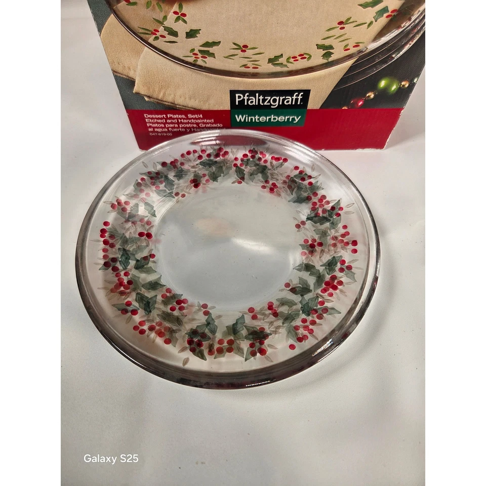 Pfaltzgraff Winterberry Dessert Plates Set of 4 Hand Painted Christmas - Image 2 of 4