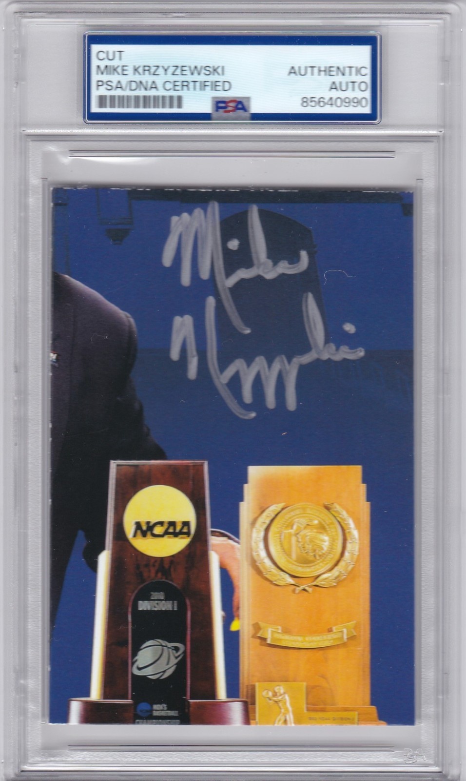 Mike Krzyzewski Autographed Signed Duke Blue Devils PSA DNA CUT W/NCAA TROPHIES DUKE COACH LEGEND 