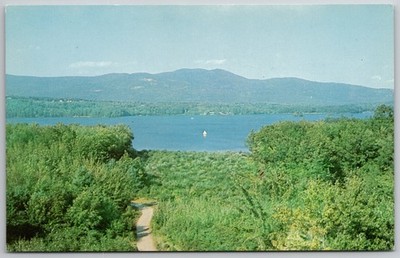 Lake Winnipesaukee NH Postcard Geneva Point Camp Scenic View Sailboat