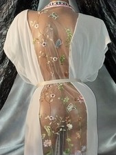 VTG TRANSPARENT EMBRD FLOWERS SHEER SEE THRU INSET CAP SLV BOHO DUSTER ROBE OS