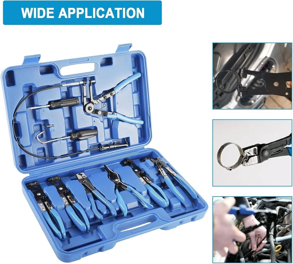 10Pc Hose Clamp Clip Remover Pliers Wire Long Reach Kit Fuel Oil Water Hose Tool - Image 4 of 4