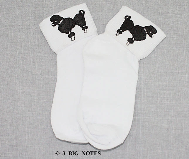 New - Girls White Bobby Socks with BLACK Poodles for Poodle Skirt Costume - Image 2 of 3
