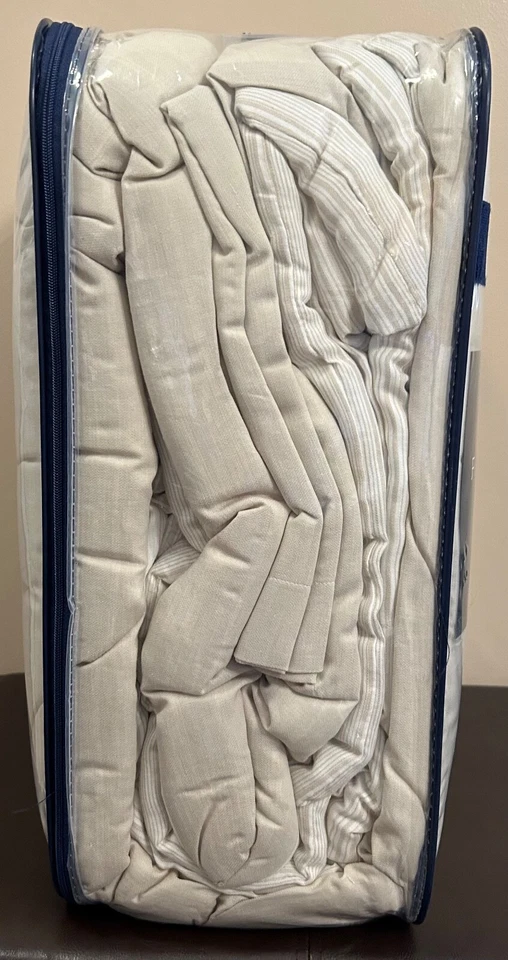 Conjunto de edredom Fieldcrest Queen fio tingido e fronhas Campos creme azedo novo envio rápido - Imagem 3 de 4