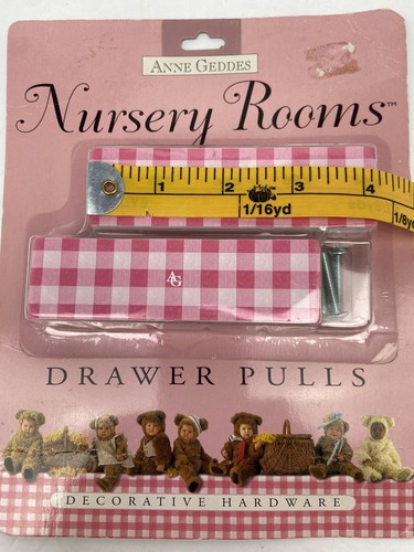 NOS Anne Geddes Nursery Rooms Drawer Pulls 2pack Pink Gingham Baby Kids Daycare - Picture 3 of 4
