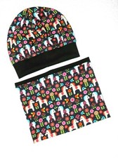 Beanie hat   loop reversible scarf   2 piece set   ponies   handmade