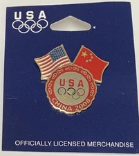 Team USA Olympic Pin USA CHINA Flag 2008