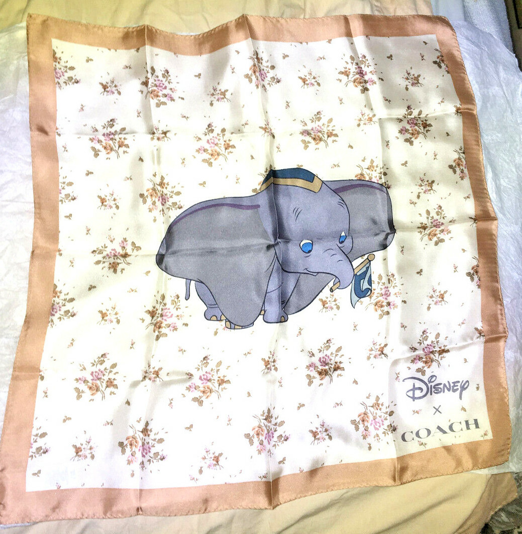 COACH X DISNEY DUMBO Rose Bouquet Print SILK BANDANA Square SCARF