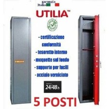 ARMADIO PORTAFUCILI FUCILIERA UTILIA A 5 POSTI CON TESORETTO SECURITY IN ACCIAIO