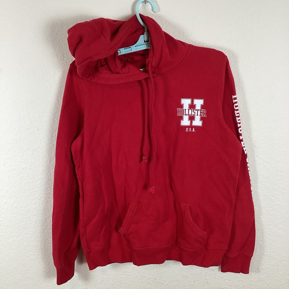 Hollister Womens Sweatshirt Shirt Sz L Long Sleeve Red Pullover