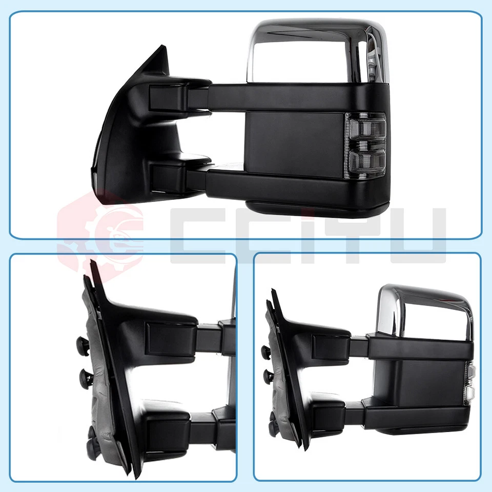 Par de espejos retrovisores cromados para F250 F350 F450 2008-2016 remolque eléctrico intermitente térmico Foto 4 de 4