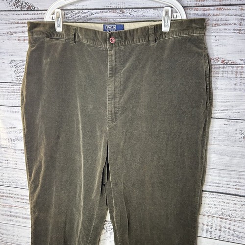 Vintage 90s Polo Ralph Lauren Chino Pants Olive Green Velvet Velour Men’s 40x30 - Picture 4 of 13
