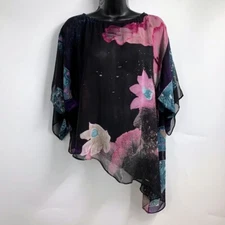 Citron Santa Monica Women's 100% Silk Floral Asymmetrical Kaftan Size M