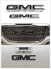 2 NEW CUSTOM 15-19 GMC SIERRA CHROME AND BLACK GRILL & TAILGATE EMBLEM SET KIT 