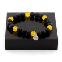 Steine Und MinéRaux. Armband Perlen Achat Gelb + Schwarz Onyx Matt 8 Mm. Made