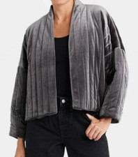 NEW A New Day Gray Quilted Velvet Waist Length Duster Open Front OSFM