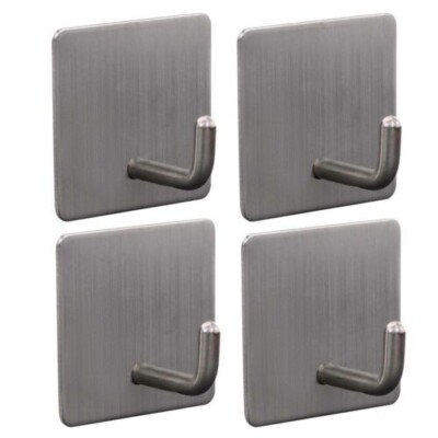#ad Heavy Duty Adhesive New Wall Hooks Stainless Steel Waterproof  Silver 4 Pack $7.99