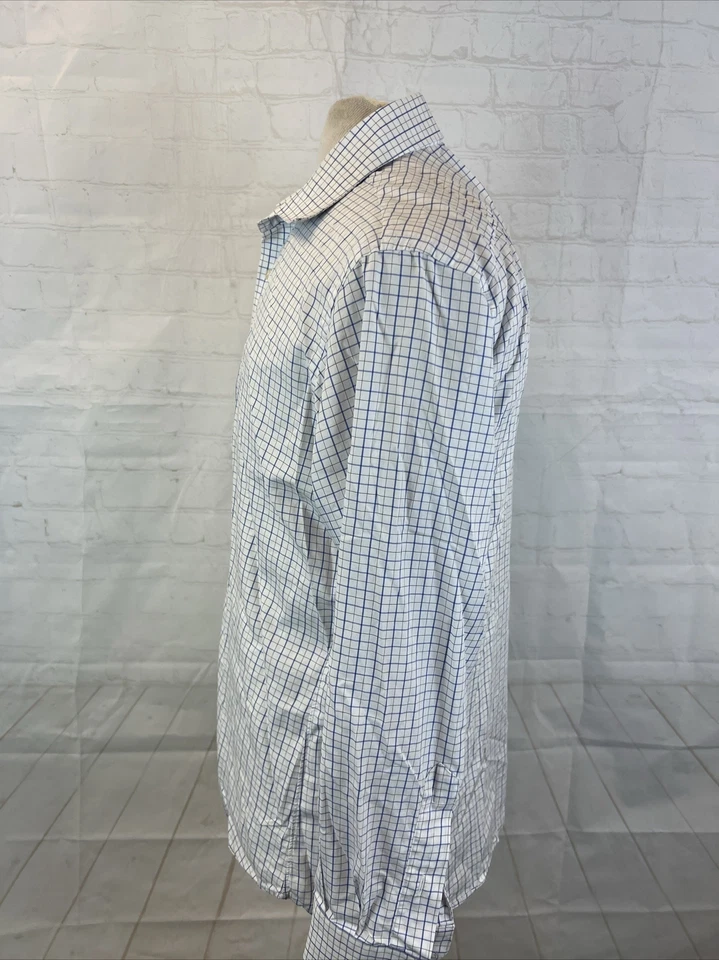 Tom James Men's White & Blue Plaid Dress Shirt 15.5 - 16 31/32 $158 - Image 4 of 4