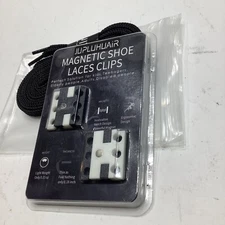JUPLUHUAIR MAGNETIC SHOE LACE CLIPS - BLACK WITH LACES, New
