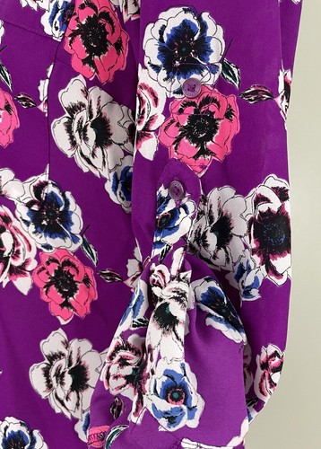 Camisa Blusa Express Portofino Púrpura Floral Brillante Colorida Trabajo Para Mujer Pequeña - Imagen 2 de 5