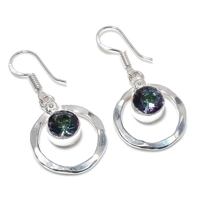 Boucles D'Oreilles En Argent 925 Avec Œil De Tigre - Fait Main En Inde - Longueur 6.6 Cm