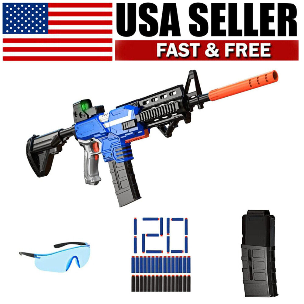 Nerf Gun Sniper Electric Toy Gun, 3 Modes Automatic Toy Foam Blower with  Bezel, with 2 Chargers, 100 Darts : : Toys