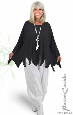 PoCo LAGENLOOK Tunika Shirt Überwurf schwarz 46 48 50 52 54 56 58 L-XL-XXL-XXXL