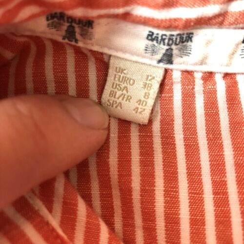 Barbour camicia lino donna tg 8 arancione righe bianche mare spiaggia nautica - Foto 5 di 10