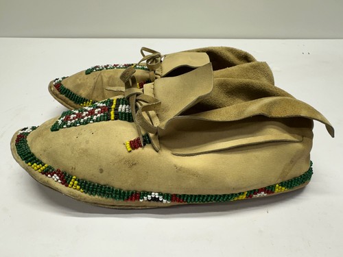 Vintage Indianer Pawnee Indianer Handarbeit Perlen Leder Mokassins ATQ - Bild 3 von 11