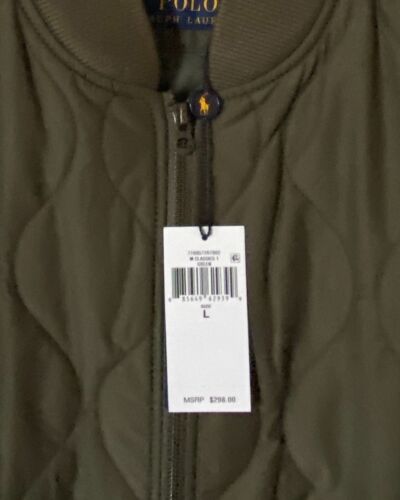 $298 NWT Mens Polo Ralph Lauren Quilted Cotton Blend Utility Bomber Jacket Green - Picture 4 of 4