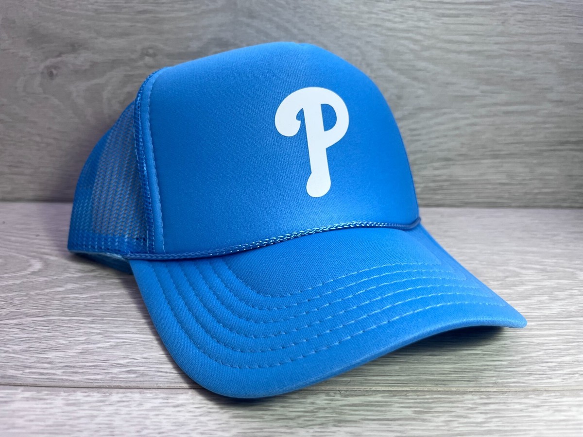 NEW PHILADELPHIA PHILLIES BABY BLUE HAT PANEL HIGH CROWN TRUCKER