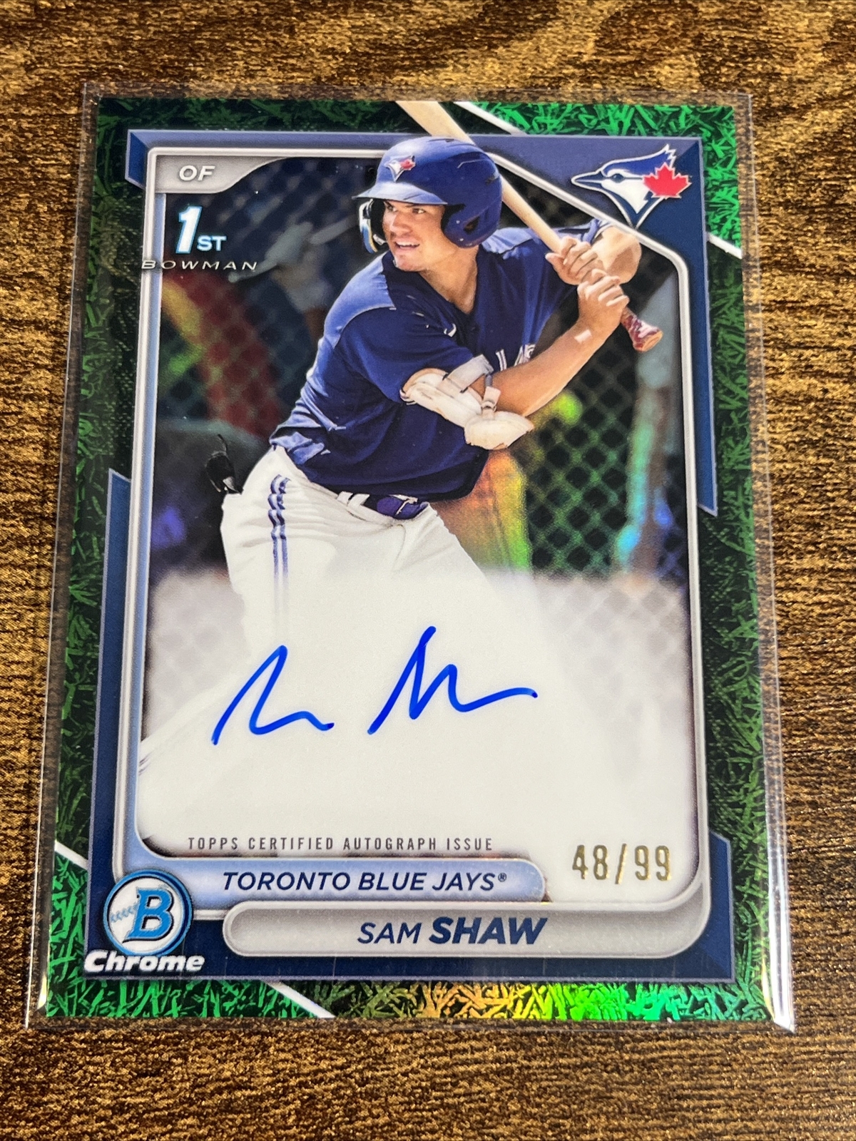 2024 Bowman Chrome Sam Shaw Green Grass 1st Auto /99 #CPA-SS Blue Jays