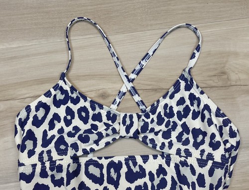 Splendid Girls sz 12 One Piece Swimsuit Navy Blue Leopard Beige Cream 52537 - Picture 5 of 14