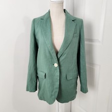 Madewell Blazer Womens XS Trellis Green Linen The Larsen Lined Pockets Relaxed