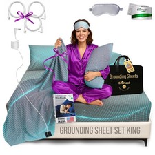 Grounding Sheet Set - King Size, Gray Fitted Flat Sheets with Pillowcases -...