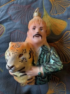 Tiger King Hanging Ornament, Metal Cap & Loop. Hand painted. 
