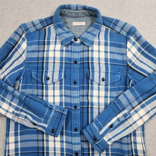 Outerknown Blanket Shirt M/L Blue Plaid Button Down Flannel Organic Cotton