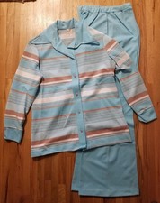 NOS Vintage 1970s Size 16 Womens 2 Pc Shirt Jacket Pant Set Aqua Blue