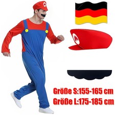 Herren Kostüm Super Klempner Mario und Luigi mit Mütze S L Fasching Karneval.