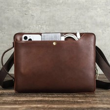 Genuine Leather Laptop Case Shoulder Bag For MacBook Air Pro 13 14 Crossbody Bag