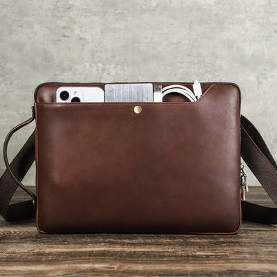 Genuine Leather Laptop Case Shoulder Bag For MacBook Air Pro 13 14 Crossbody Bag