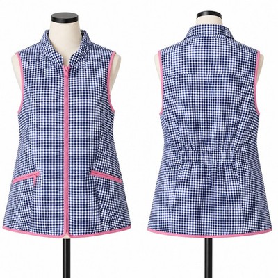 NWT Women's TALBOTS Quilted Blue White Gingham Puffer Vest Jacket Lightweight L