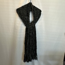 Knitted Shawl Wrap Scarf Black and Grey Long 759